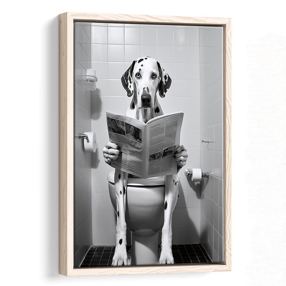 Dalmatian Framed Canvas Prints Wall Art, Funny Bathroom Decor, Dalmatian In Toilet