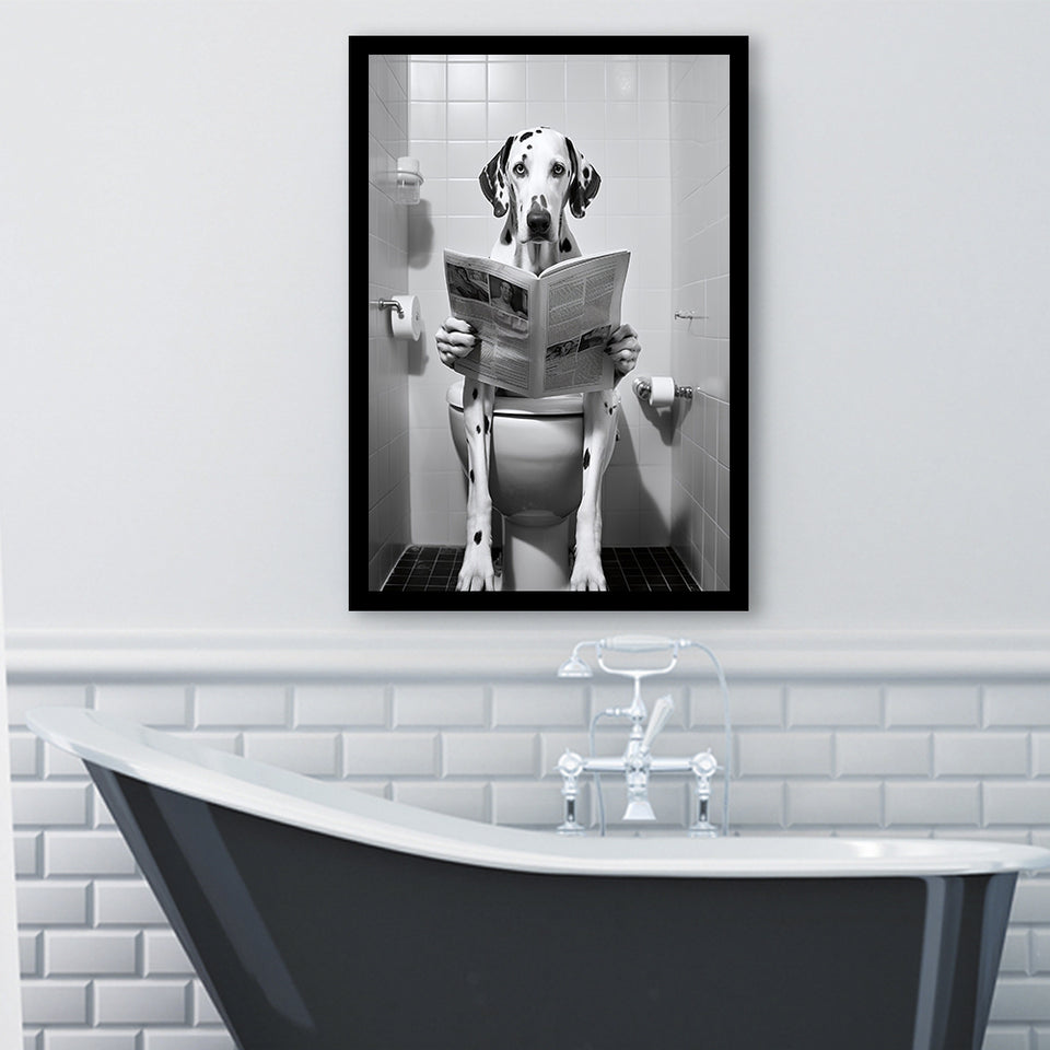 Dalmatian Framed Art Print Wall Decor, Funny Bathroom Decor, Dalmatian In Toilet