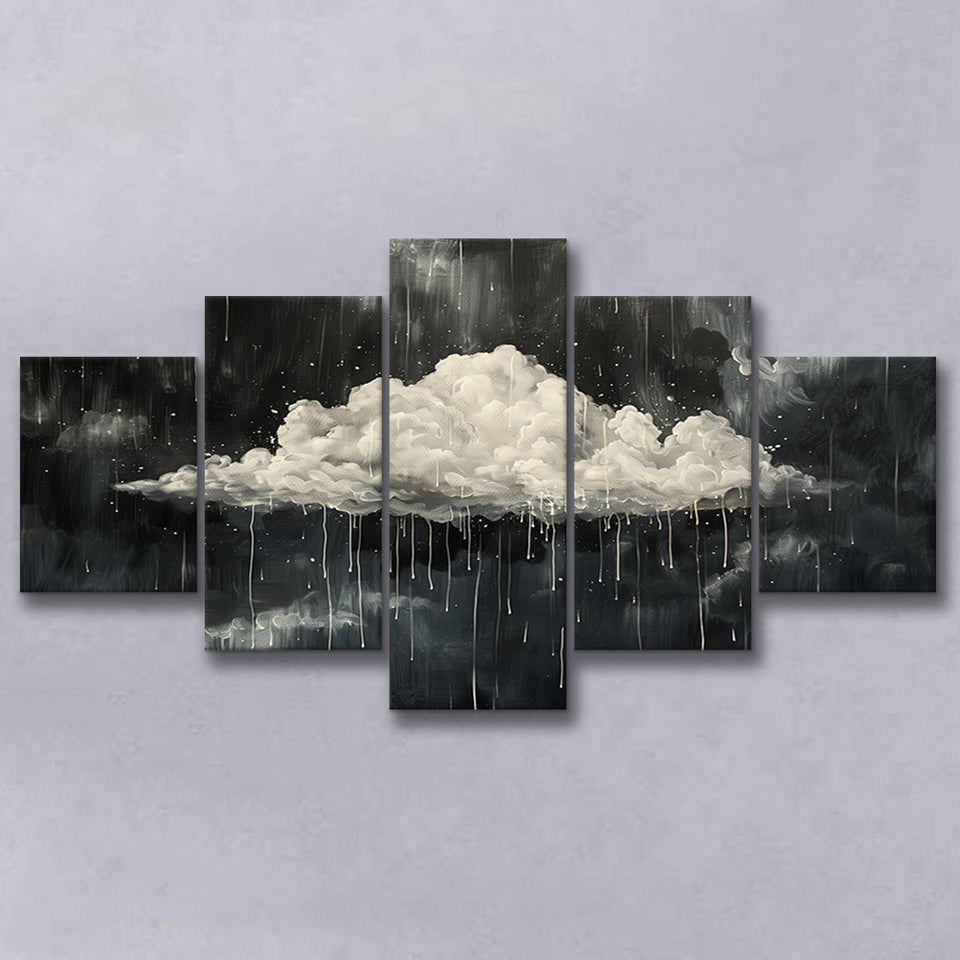 Dark Academia Cloud Raining Art, Multi Panel Canvas Print Wall Art Decor, 5 Mixed Panel
