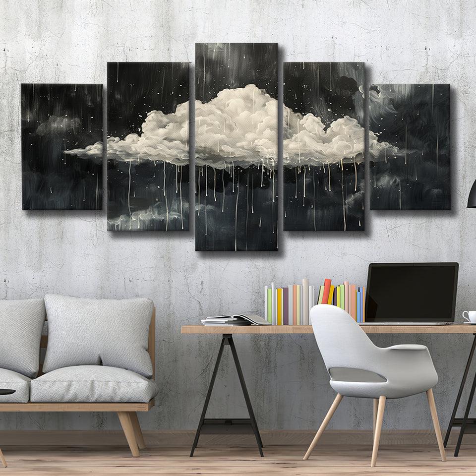 Dark Academia Cloud Raining Art, Multi Panel Canvas Print Wall Art Decor, 5 Mixed Panel