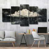 Dark Academia Cloud Raining Art, Multi Panel Canvas Print Wall Art Decor, 5 Mixed Panel