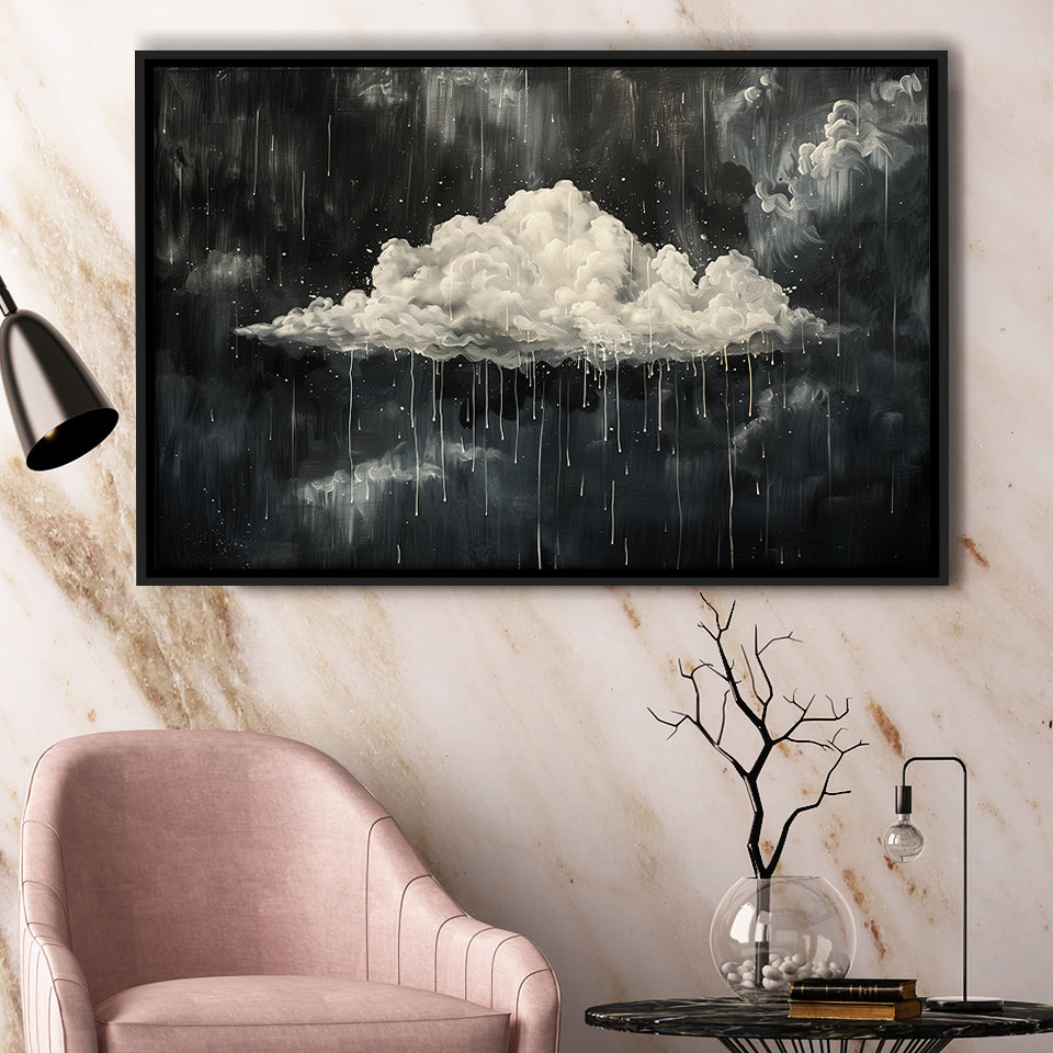 Dark Academia Cloud Raining Art, Framed Canvas Print Wall Art Decor,Floating Frame