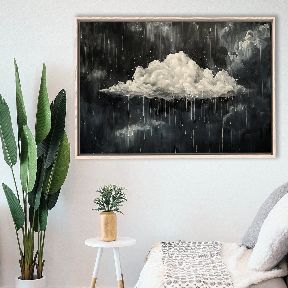 Dark Academia Cloud Raining Art, Framed Canvas Print Wall Art Decor,Floating Frame