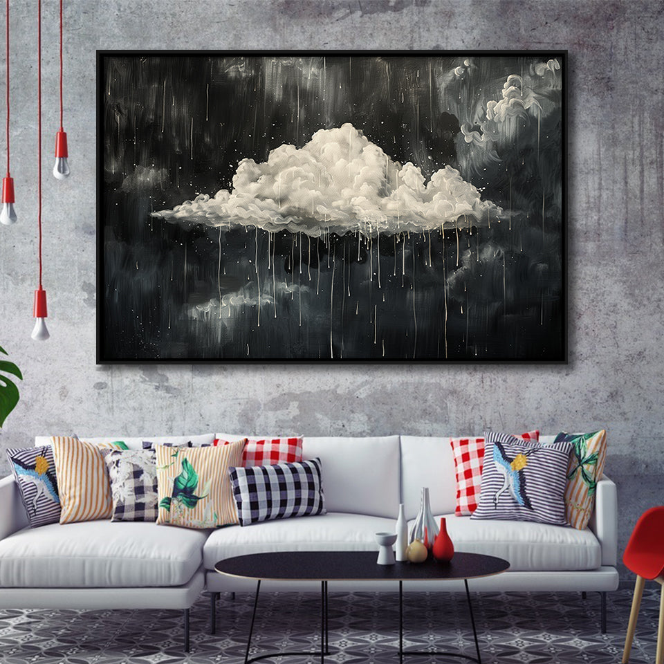 Dark Academia Cloud Raining Art, Framed Canvas Print Wall Art Decor,Floating Frame