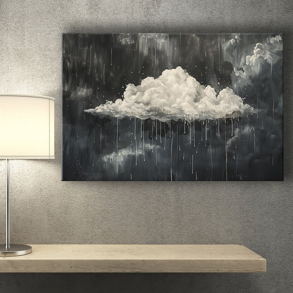 Dark Academia Cloud Raining Art, Canvas Print Wall Art Decor, Landscape Art Print