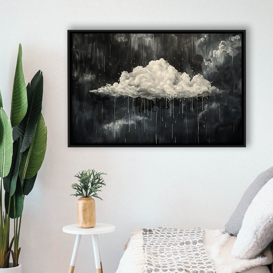 Dark Academia Cloud Raining Art, Framed Canvas Print Wall Art Decor,Floating Frame