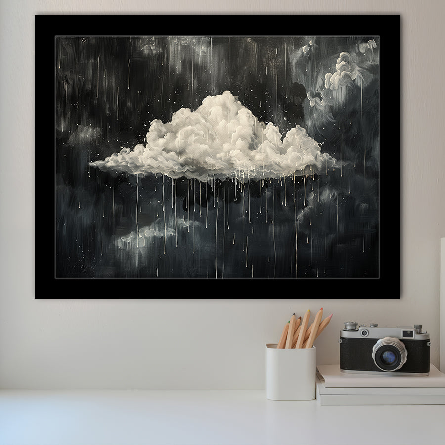 Dark Academia Cloud Raining Art, Framed Art Print Wall Decor, Framed Picture