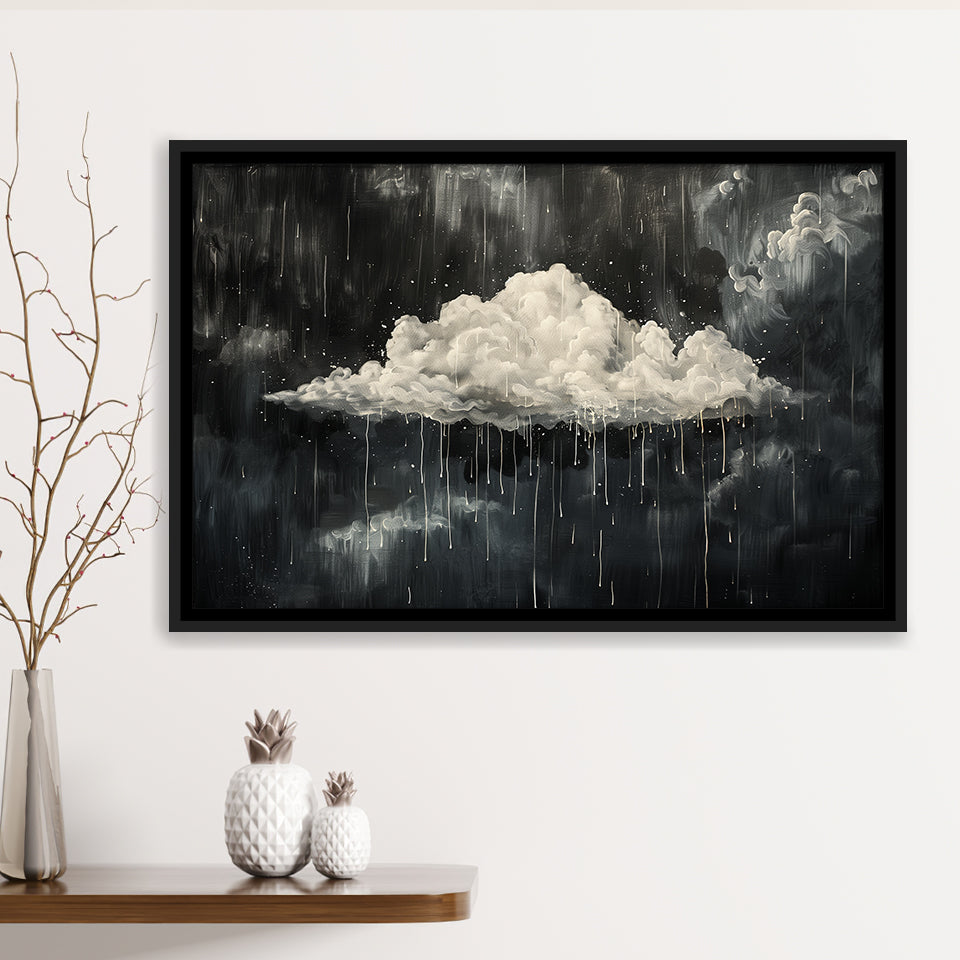 Dark Academia Cloud Raining Art, Framed Canvas Print Wall Art Decor,Floating Frame
