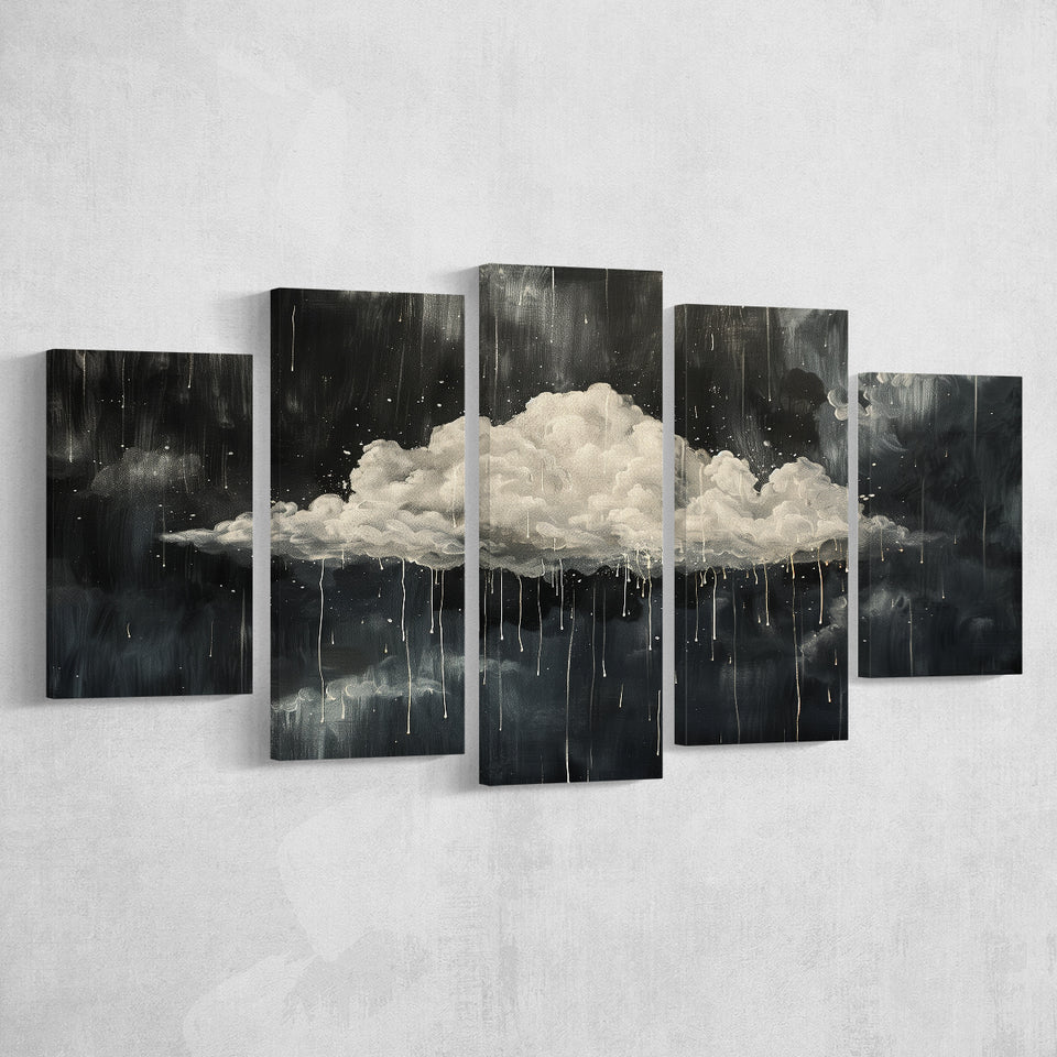 Dark Academia Cloud Raining Art, Multi Panel Canvas Print Wall Art Decor, 5 Mixed Panel