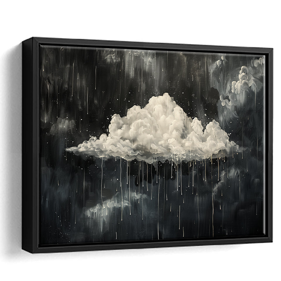 Dark Academia Cloud Raining Art, Framed Canvas Print Wall Art Decor,Floating Frame