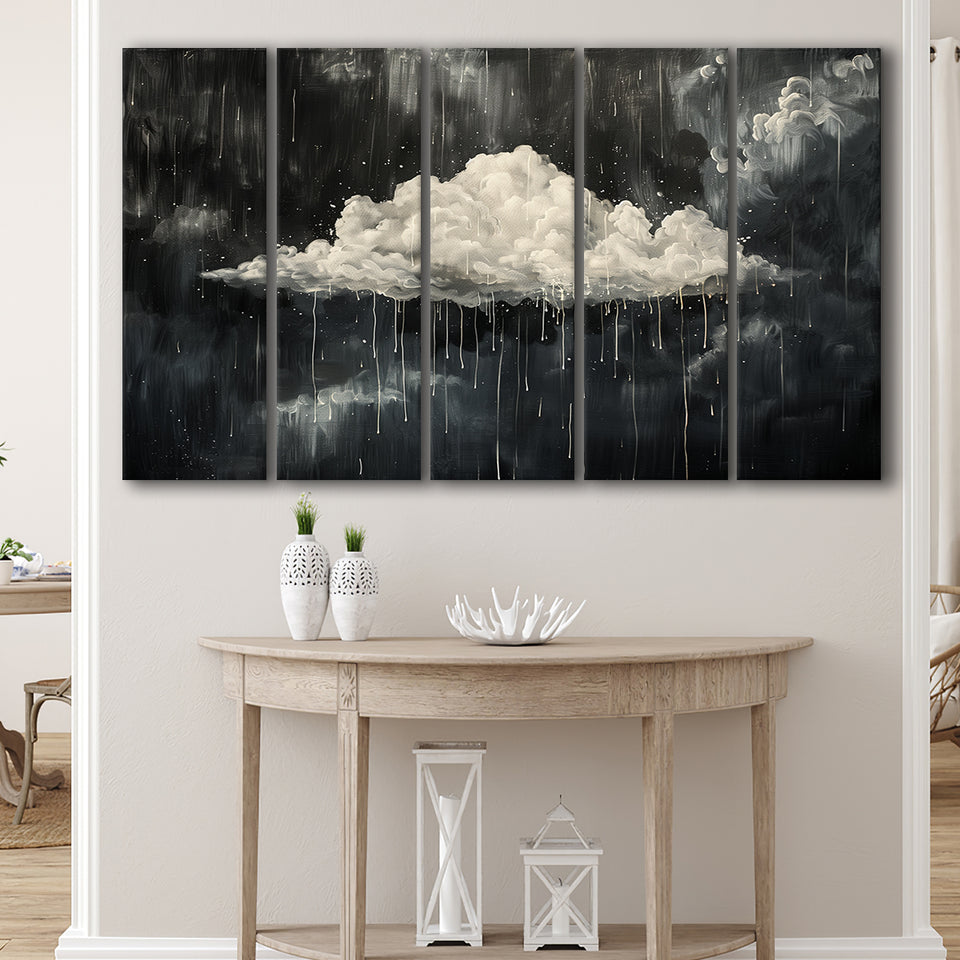 Dark Academia Cloud Raining Art, Extra Large Multi 5 Panel Canvas Print Wall Art Decor