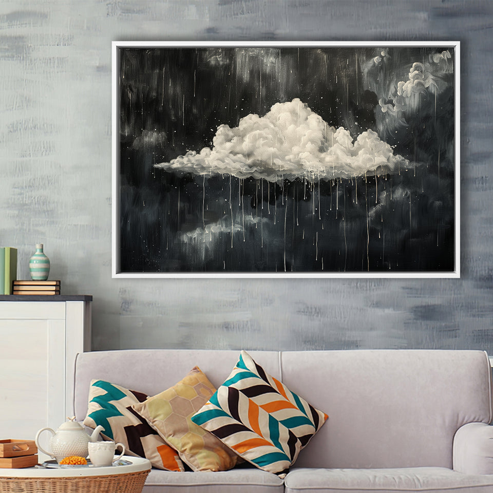 Dark Academia Cloud Raining Art, Framed Canvas Print Wall Art Decor,Floating Frame