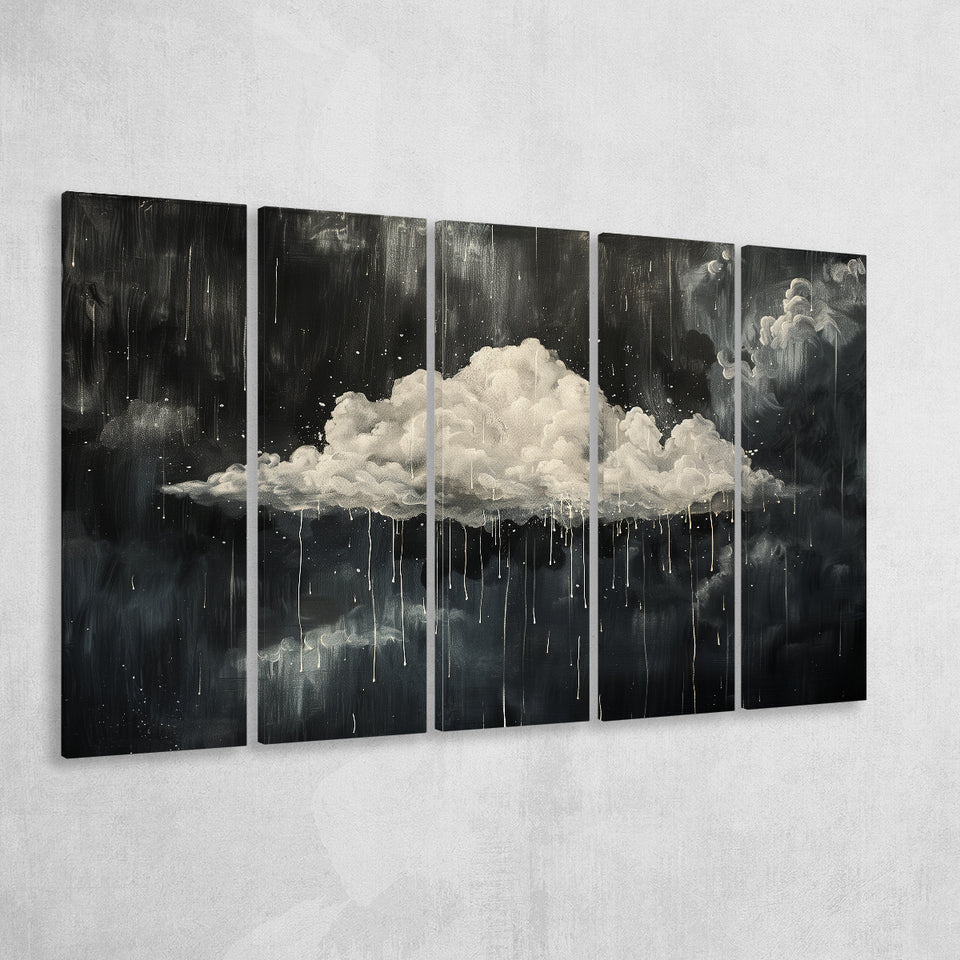 Dark Academia Cloud Raining Art, Extra Large Multi 5 Panel Canvas Print Wall Art Decor