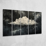 Dark Academia Cloud Raining Art, Extra Large Multi 5 Panel Canvas Print Wall Art Decor