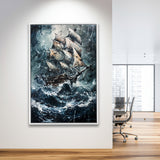 Dark Academia Painting The Pirate Ship,Framed Canvas Prints Wall Art Decor, Floating Frame