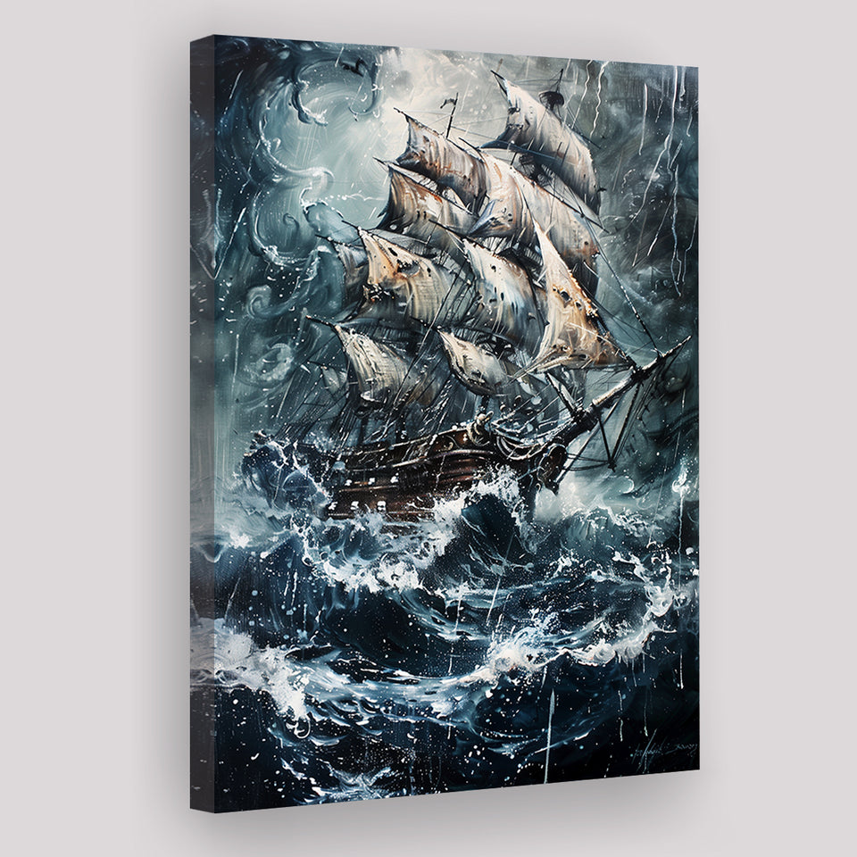 Dark Academia Painting The Pirate Ship, Canvas Painting, Canvas Print Wall Art Decor