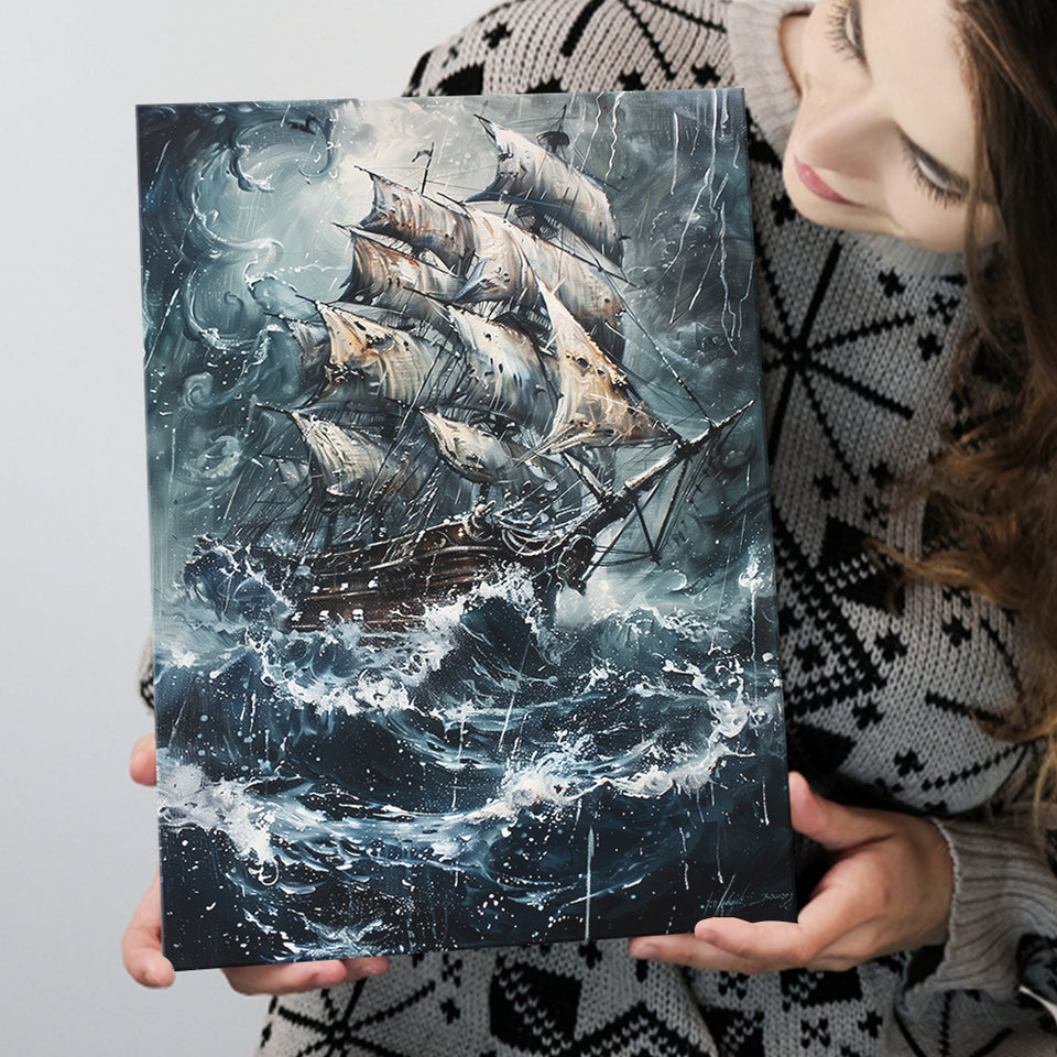 Dark Academia Painting The Pirate Ship, Canvas Painting, Canvas Print Wall Art Decor