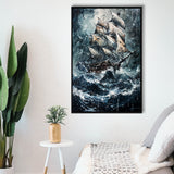 Dark Academia Painting The Pirate Ship,Framed Canvas Prints Wall Art Decor, Floating Frame