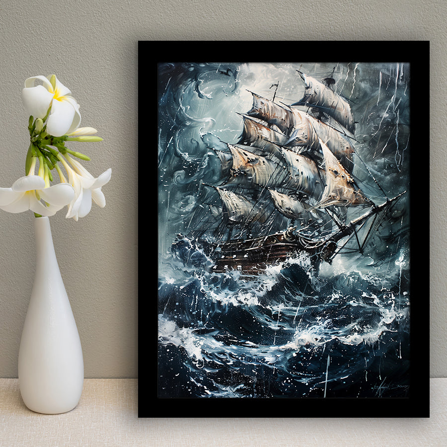 Dark Academia Painting The Pirate Ship,Framed Art Prints Wall Decor, Picture Framed
