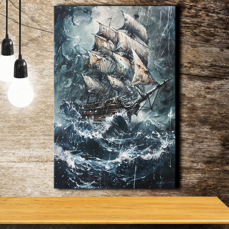 Dark Academia Painting The Pirate Ship, Canvas Painting, Canvas Print Wall Art Decor