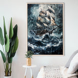 Dark Academia Painting The Pirate Ship,Framed Canvas Prints Wall Art Decor, Floating Frame