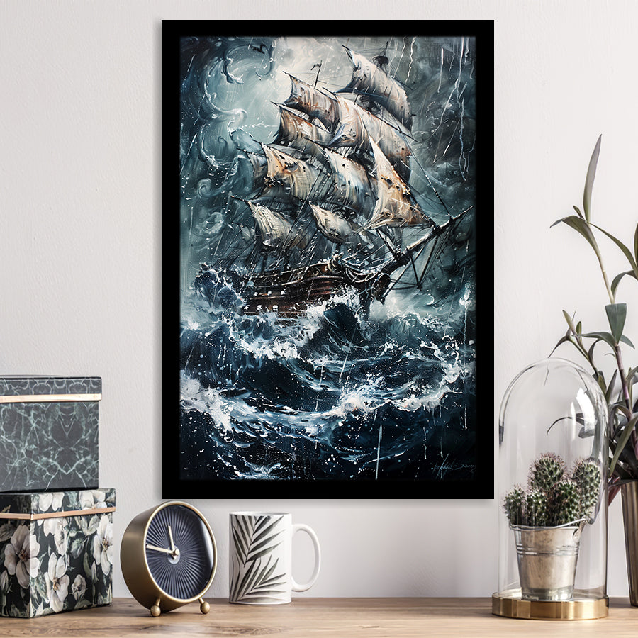 Dark Academia Painting The Pirate Ship,Framed Art Prints Wall Decor, Picture Framed