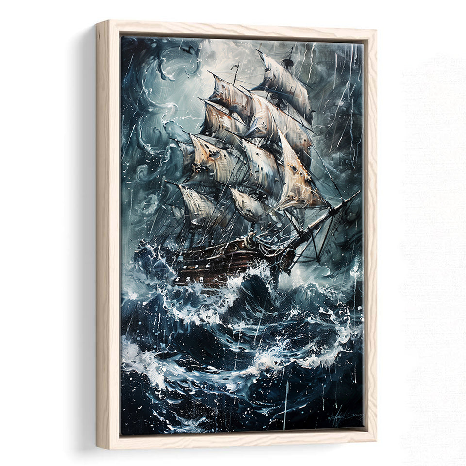 Dark Academia Painting The Pirate Ship,Framed Canvas Prints Wall Art Decor, Floating Frame