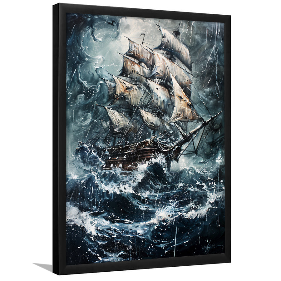 Dark Academia Painting The Pirate Ship,Framed Art Prints Wall Decor, Picture Framed