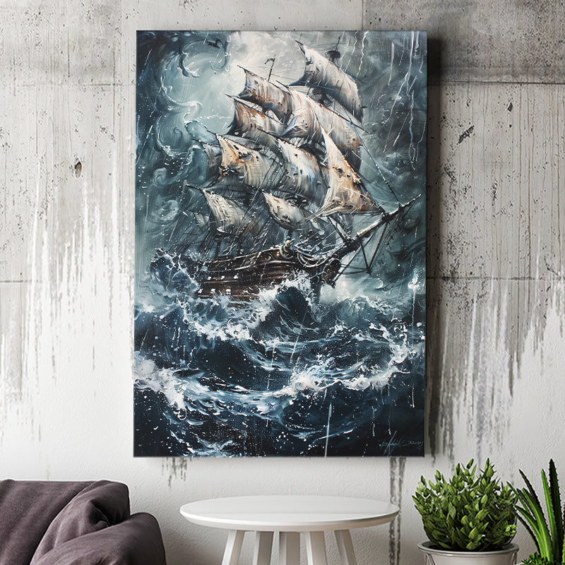 Dark Academia Painting The Pirate Ship, Canvas Painting, Canvas Print Wall Art Decor