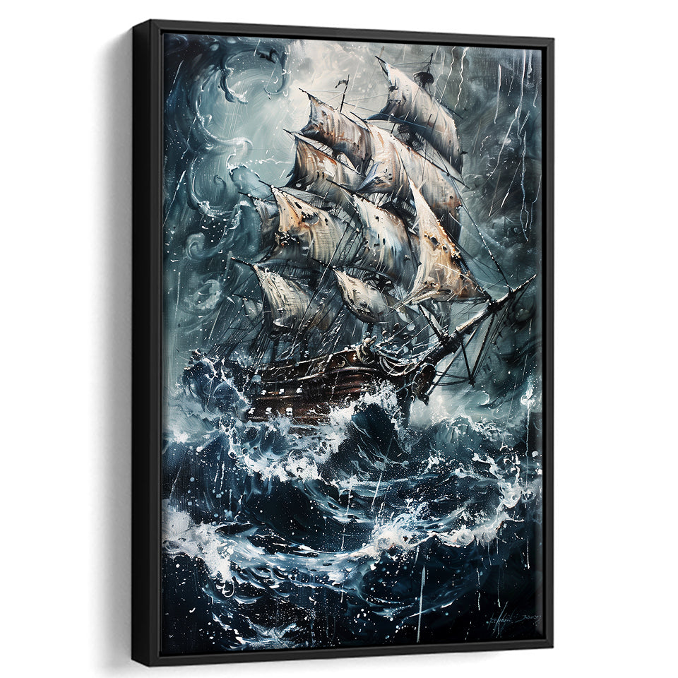 Dark Academia Painting The Pirate Ship,Framed Canvas Prints Wall Art Decor, Floating Frame