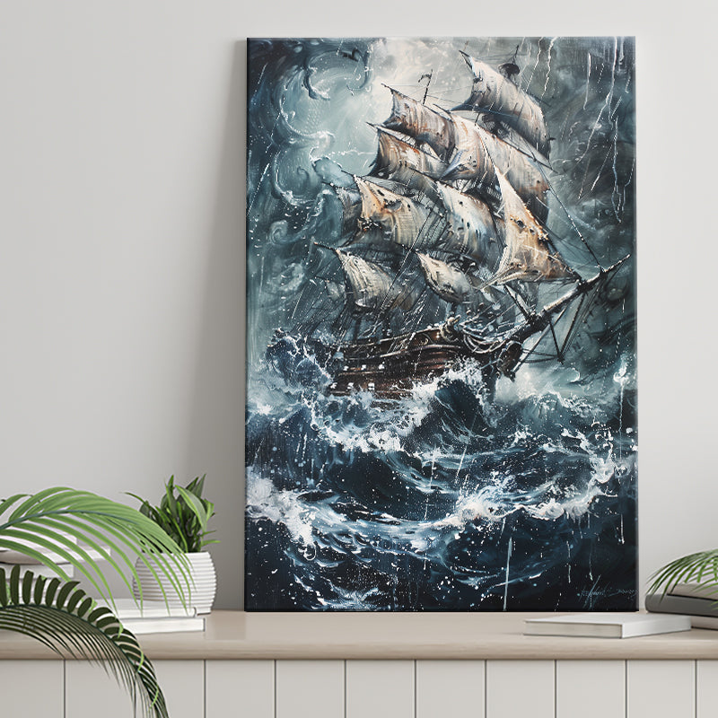 Dark Academia Painting The Pirate Ship, Canvas Painting, Canvas Print Wall Art Decor