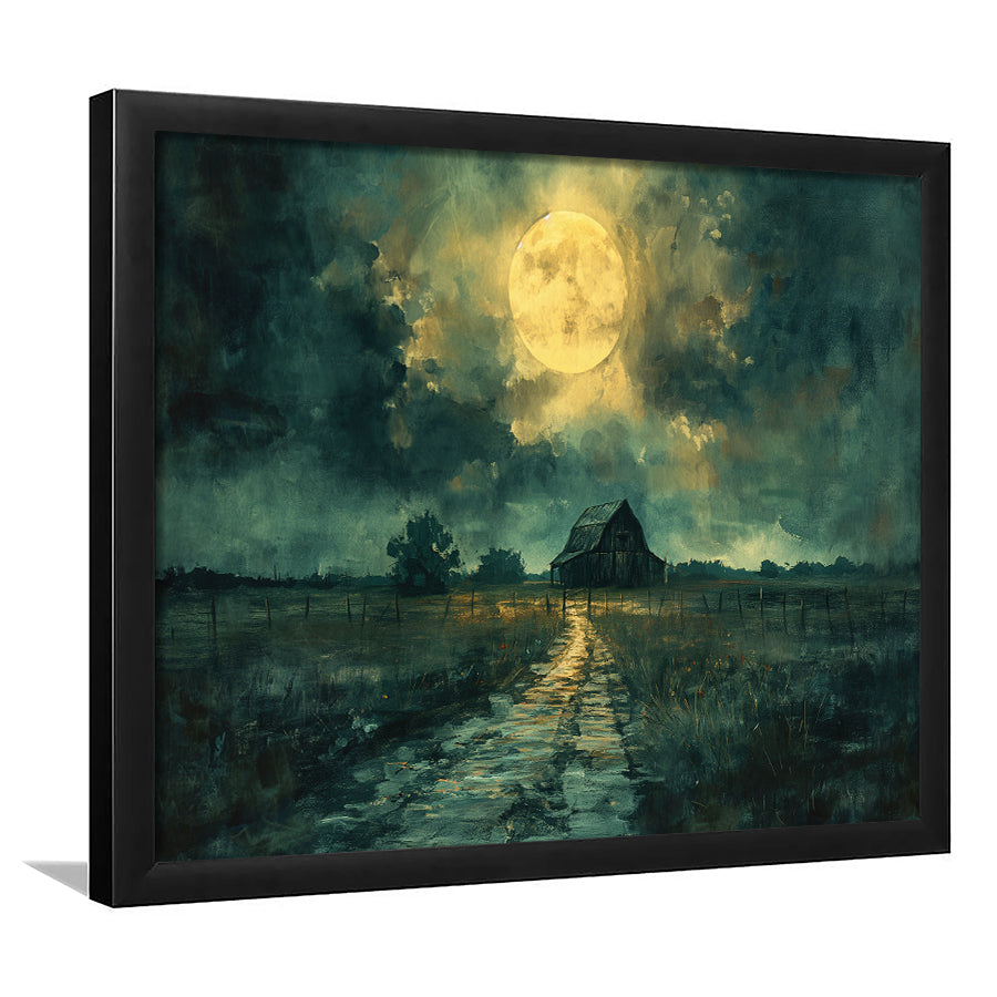 Dark Clouds Over The Backyard Garden Moonlight, Painting Art, Framed Art Print Wall Art Home Decor