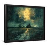 Dark Clouds Over The Backyard Garden Moonlight, Painting Art, Framed Art Print Wall Art Home Decor