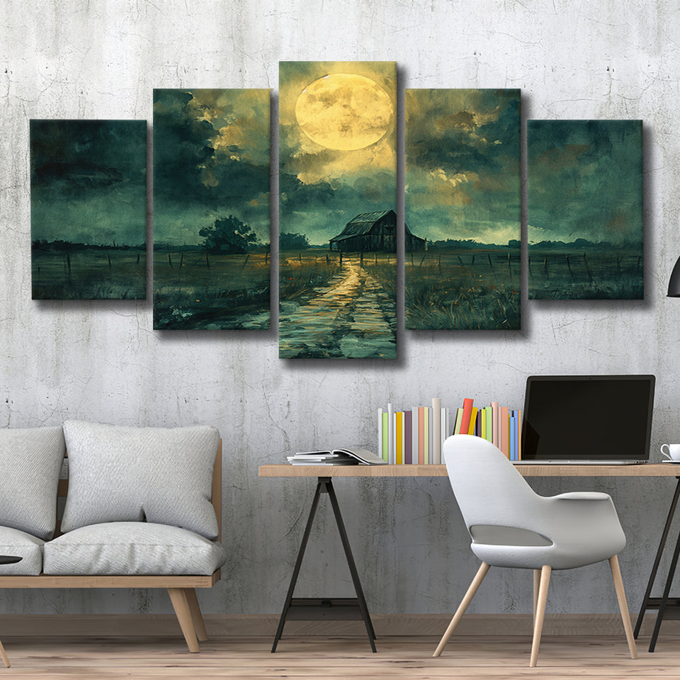 Dark Clouds Over The Backyard Garden Moonlight, Multi Panel,Mixed Canvas Print Wall Art Decor