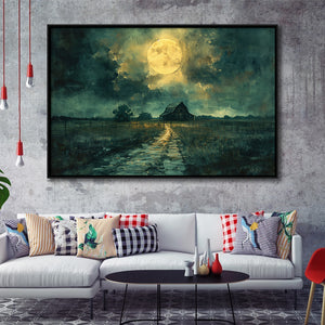 Dark Clouds Over The Backyard Garden Moonlight, Floating Frame, Framed Canvas Print Wall Art Home Decor