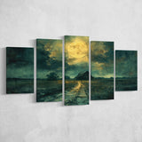 Dark Clouds Over The Backyard Garden Moonlight, Multi Panel,Mixed Canvas Print Wall Art Decor