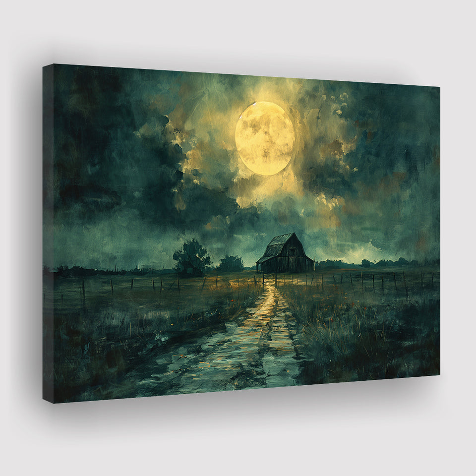 Dark Clouds Over The Backyard Garden Moonlight, Art Print, Canvas Print Wall Art Home Decor