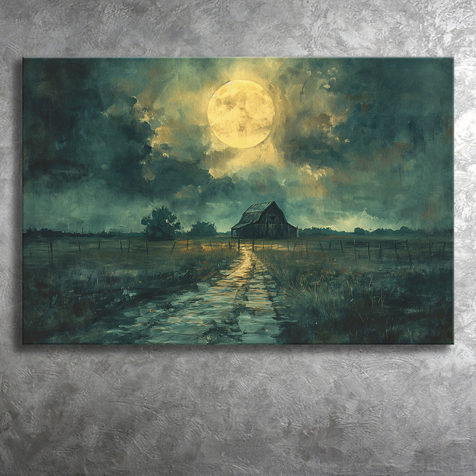 Dark Clouds Over The Backyard Garden Moonlight, Art Print, Canvas Print Wall Art Home Decor