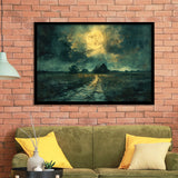Dark Clouds Over The Backyard Garden Moonlight, Painting Art, Framed Art Print Wall Art Home Decor