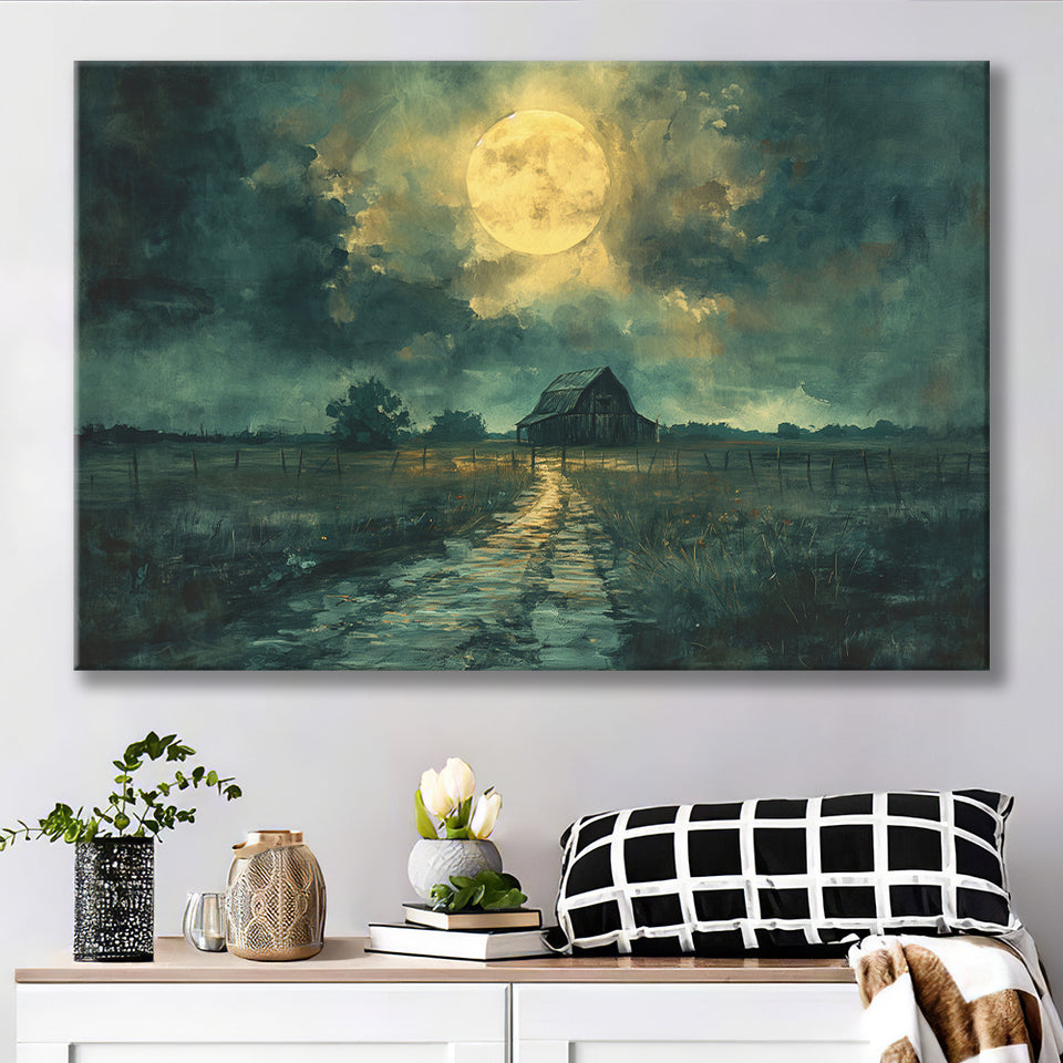 Dark Clouds Over The Backyard Garden Moonlight, Art Print, Canvas Print Wall Art Home Decor