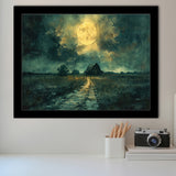 Dark Clouds Over The Backyard Garden Moonlight, Painting Art, Framed Art Print Wall Art Home Decor