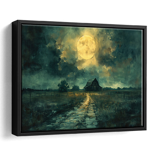 Dark Clouds Over The Backyard Garden Moonlight, Floating Frame, Framed Canvas Print Wall Art Home Decor