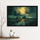 Dark Clouds Over The Backyard Garden Moonlight, Floating Frame, Framed Canvas Print Wall Art Home Decor