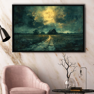 Dark Clouds Over The Backyard Garden Moonlight, Floating Frame, Framed Canvas Print Wall Art Home Decor