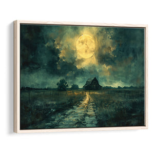 Dark Clouds Over The Backyard Garden Moonlight, Floating Frame, Framed Canvas Print Wall Art Home Decor