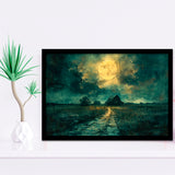 Dark Clouds Over The Backyard Garden Moonlight, Painting Art, Framed Art Print Wall Art Home Decor