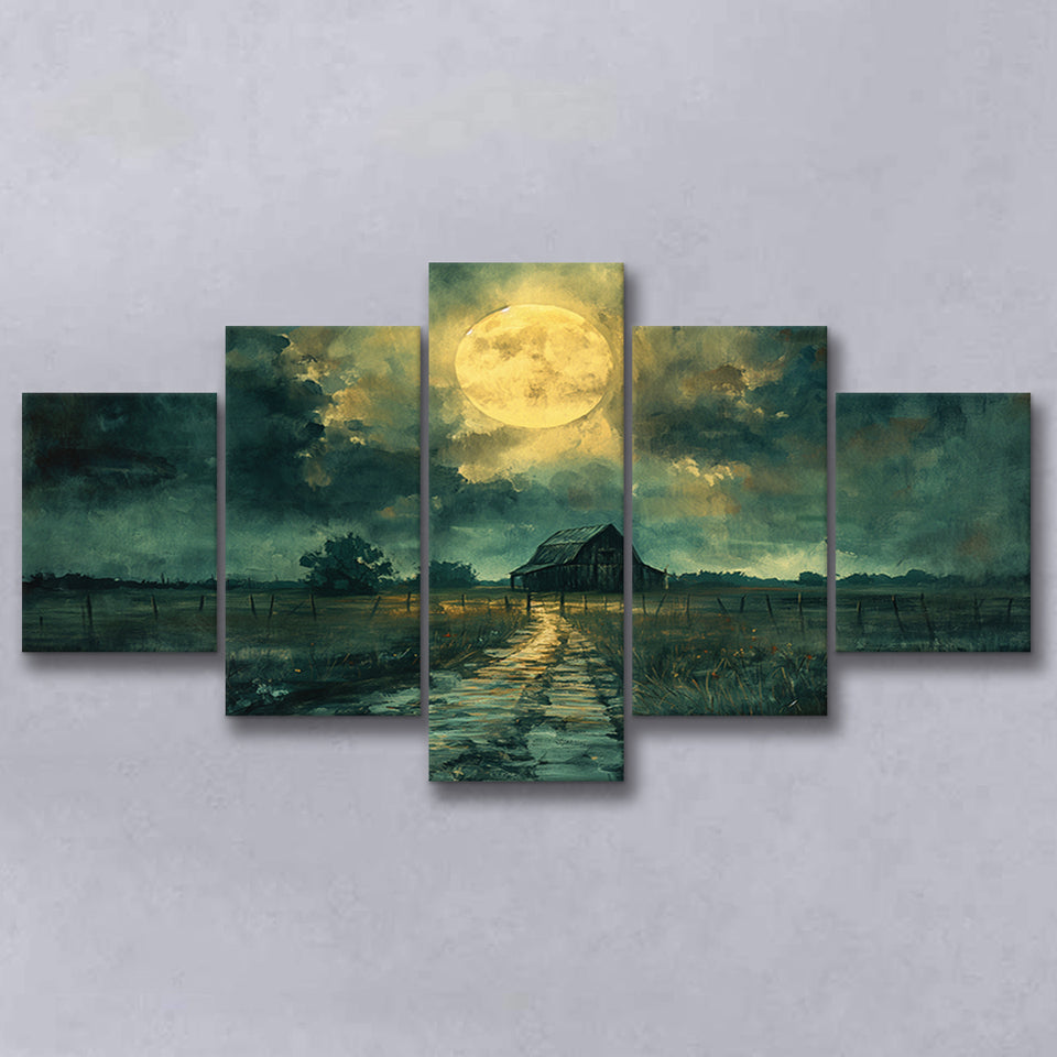 Dark Clouds Over The Backyard Garden Moonlight, Multi Panel,Mixed Canvas Print Wall Art Decor