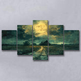 Dark Clouds Over The Backyard Garden Moonlight, Multi Panel,Mixed Canvas Print Wall Art Decor
