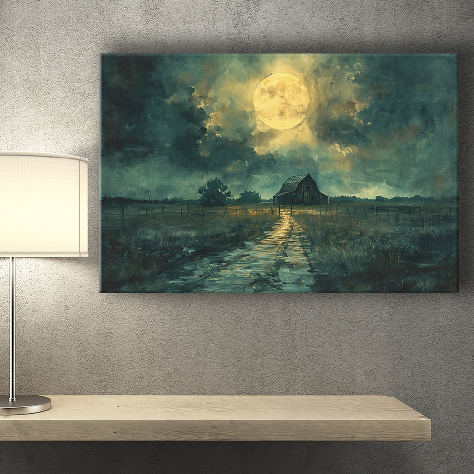 Dark Clouds Over The Backyard Garden Moonlight, Art Print, Canvas Print Wall Art Home Decor