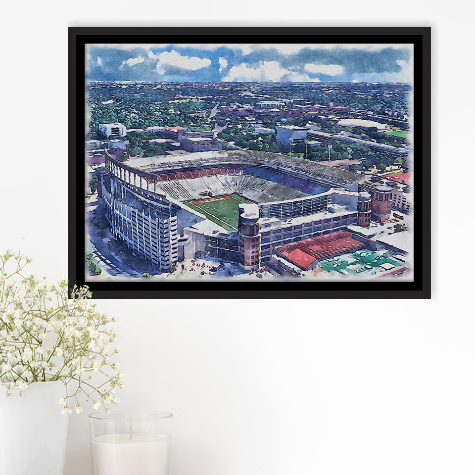 Darrell K Royal–Texas Memorial Stadium WaterColor Framed Canvas Prints, Stadium Art Gifts, Floating Frame
